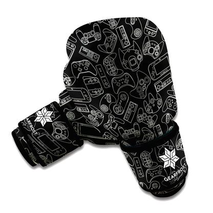 Black And White Video Game Pattern Print Boxing Gloves