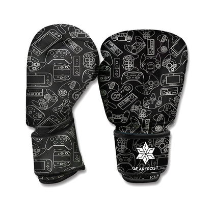 Black And White Video Game Pattern Print Boxing Gloves