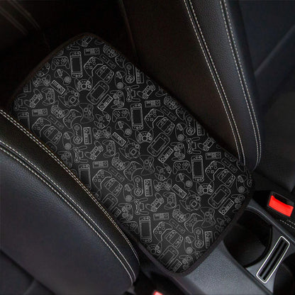 Black And White Video Game Pattern Print Car Center Console Cover