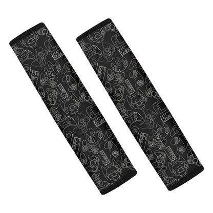 Black And White Video Game Pattern Print Car Seat Belt Covers