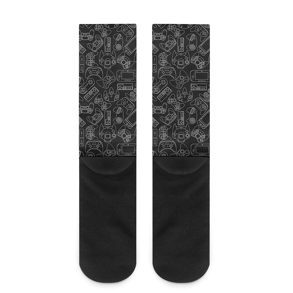 Black And White Video Game Pattern Print Crew Socks