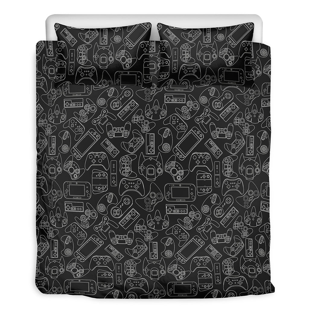 Black And White Video Game Pattern Print Duvet Cover Bedding Set