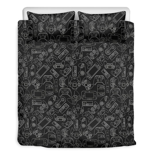 Black And White Video Game Pattern Print Duvet Cover Bedding Set