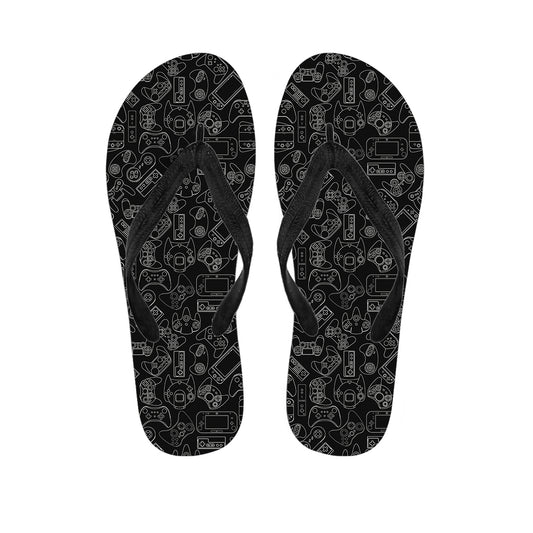 Black And White Video Game Pattern Print Flip Flops