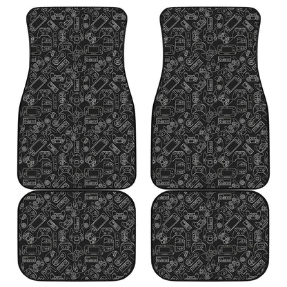 Black And White Video Game Pattern Print Front and Back Car Floor Mats