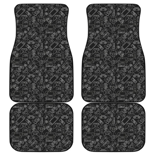 Black And White Video Game Pattern Print Front and Back Car Floor Mats
