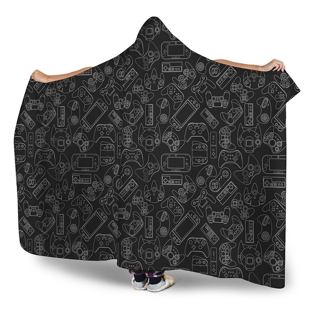 Black And White Video Game Pattern Print Hooded Blanket