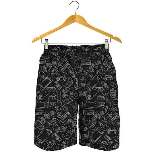 Black And White Video Game Pattern Print Men's Shorts