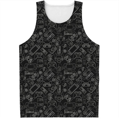 Black And White Video Game Pattern Print Men's Tank Top