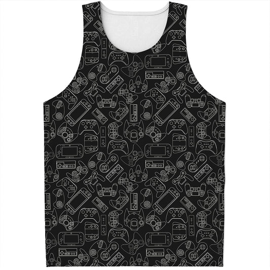 Black And White Video Game Pattern Print Men's Tank Top
