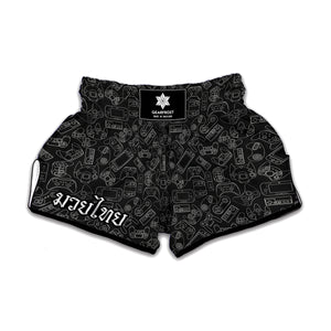 Black And White Video Game Pattern Print Muay Thai Boxing Shorts