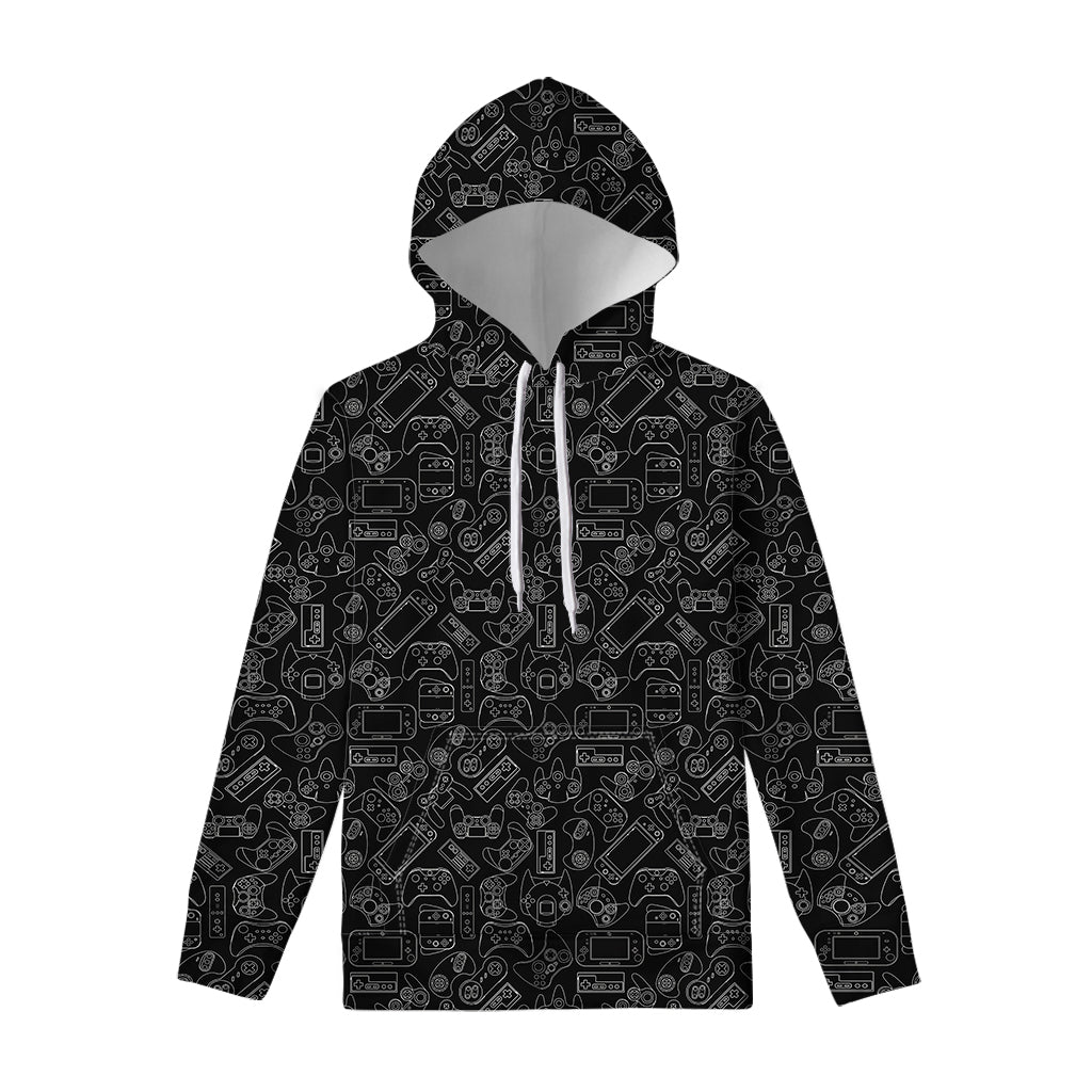 Black And White Video Game Pattern Print Pullover Hoodie