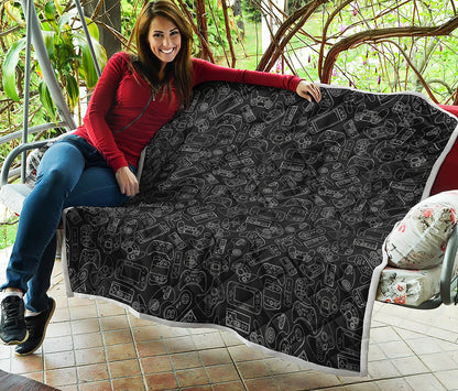 Black And White Video Game Pattern Print Quilt