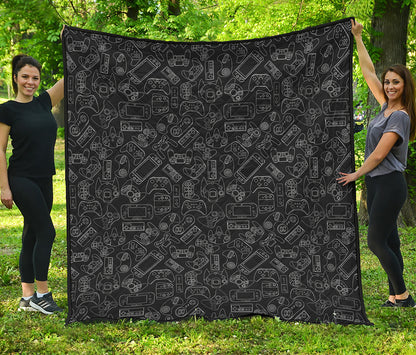 Black And White Video Game Pattern Print Quilt
