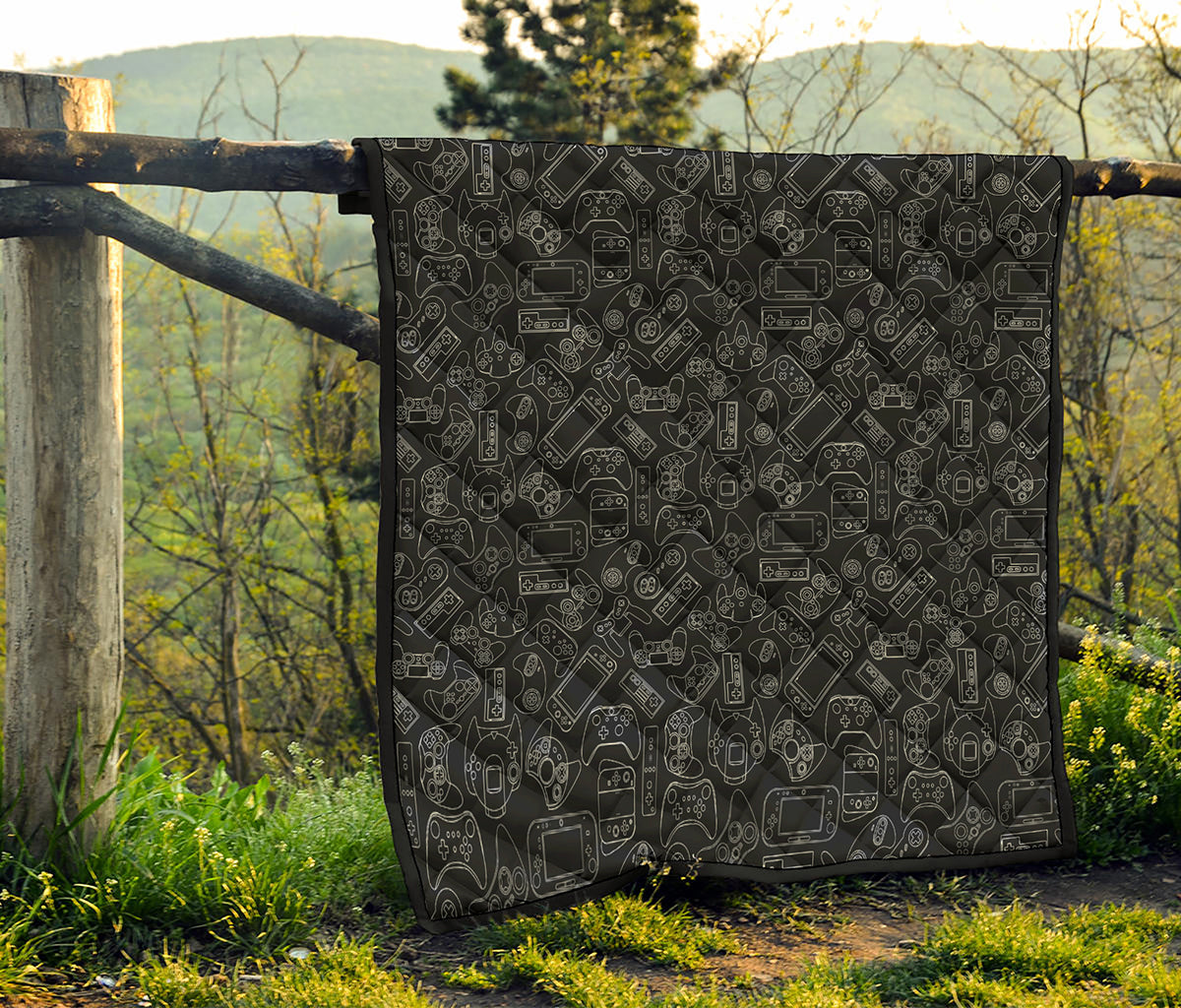 Black And White Video Game Pattern Print Quilt