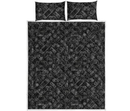 Black And White Video Game Pattern Print Quilt Bed Set