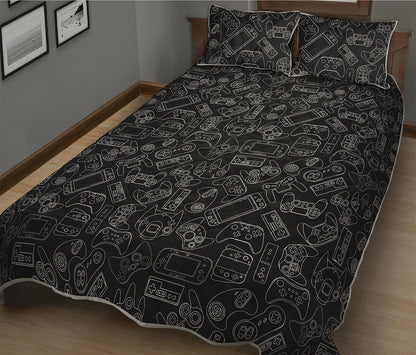 Black And White Video Game Pattern Print Quilt Bed Set