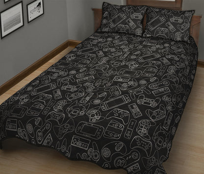 Black And White Video Game Pattern Print Quilt Bed Set