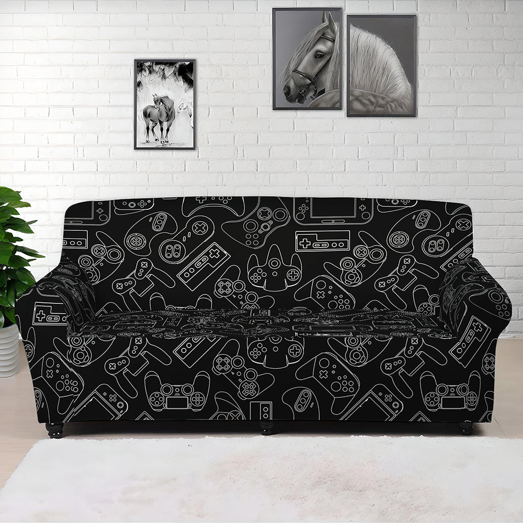 Black And White Video Game Pattern Print Sofa Cover