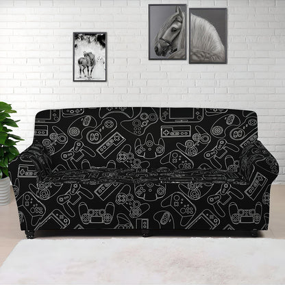 Black And White Video Game Pattern Print Sofa Cover