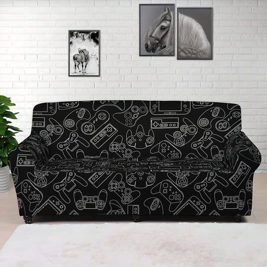 Black And White Video Game Pattern Print Sofa Cover