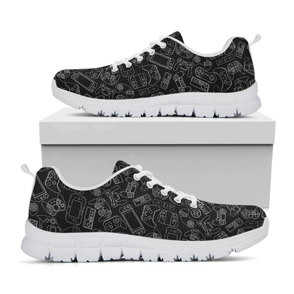 Black And White Video Game Pattern Print White Sneakers