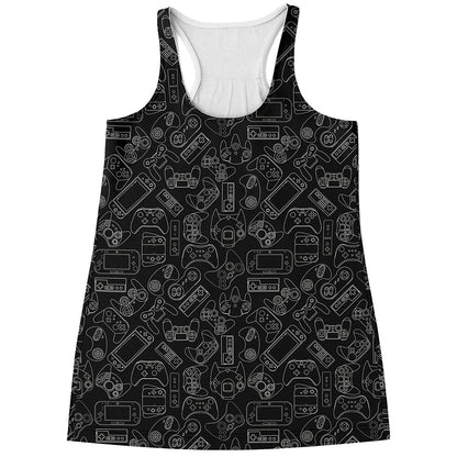 Black And White Video Game Pattern Print Women's Racerback Tank Top