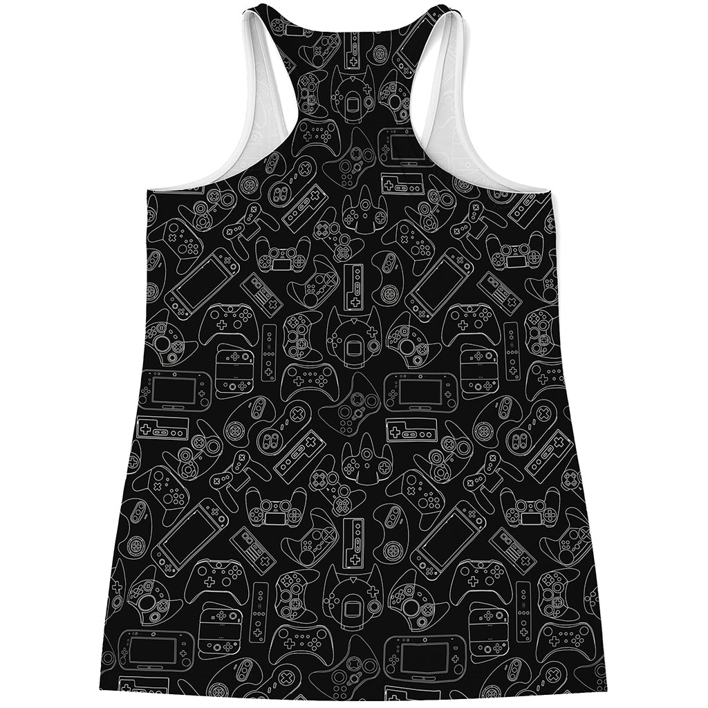 Black And White Video Game Pattern Print Women's Racerback Tank Top