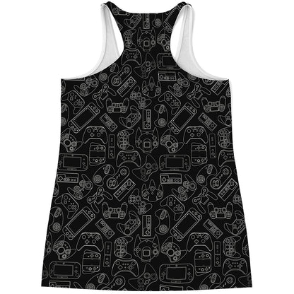 Black And White Video Game Pattern Print Women's Racerback Tank Top