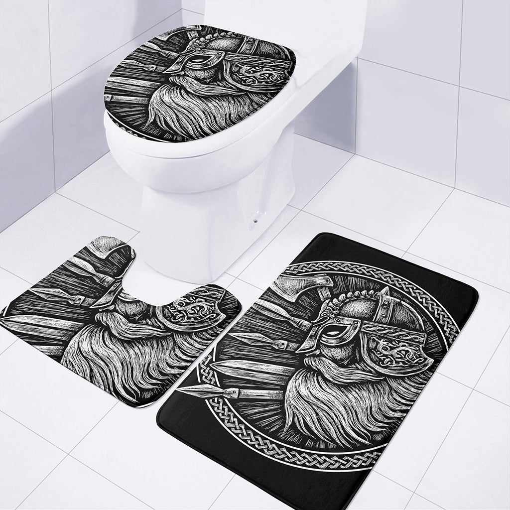 Black And White Viking God Odin Print 3 Piece Bath Mat Set