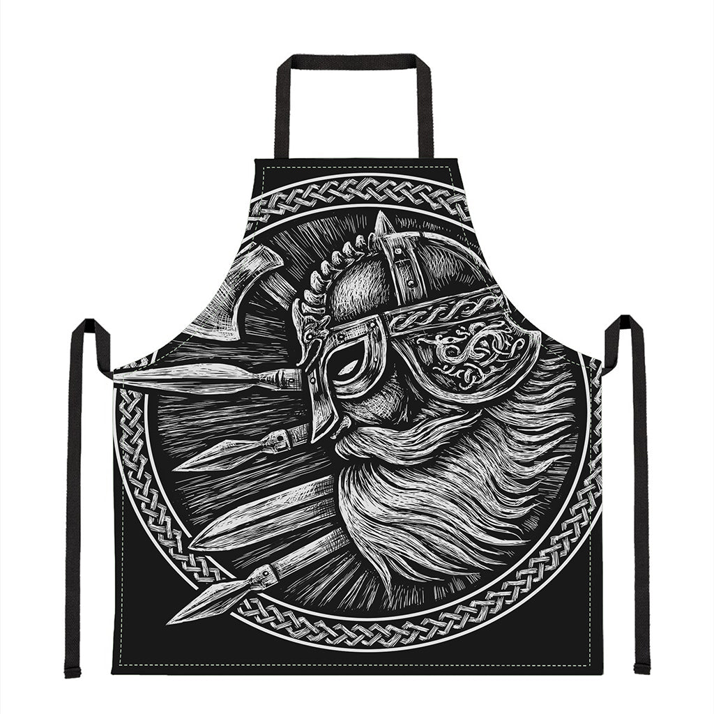 Black And White Viking God Odin Print Apron