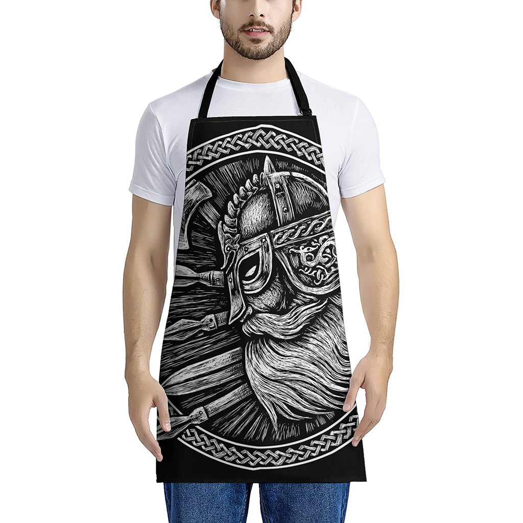 Black And White Viking God Odin Print Apron