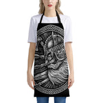 Black And White Viking God Odin Print Apron