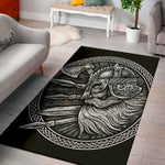Black And White Viking God Odin Print Area Rug