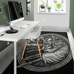 Black And White Viking God Odin Print Area Rug