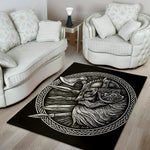 Black And White Viking God Odin Print Area Rug