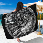 Black And White Viking God Odin Print Beach Sarong Wrap