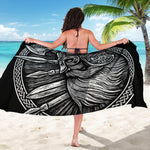 Black And White Viking God Odin Print Beach Sarong Wrap