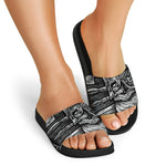 Black And White Viking God Odin Print Black Slide Sandals