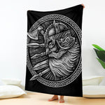 Black And White Viking God Odin Print Blanket