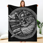 Black And White Viking God Odin Print Blanket