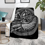 Black And White Viking God Odin Print Blanket