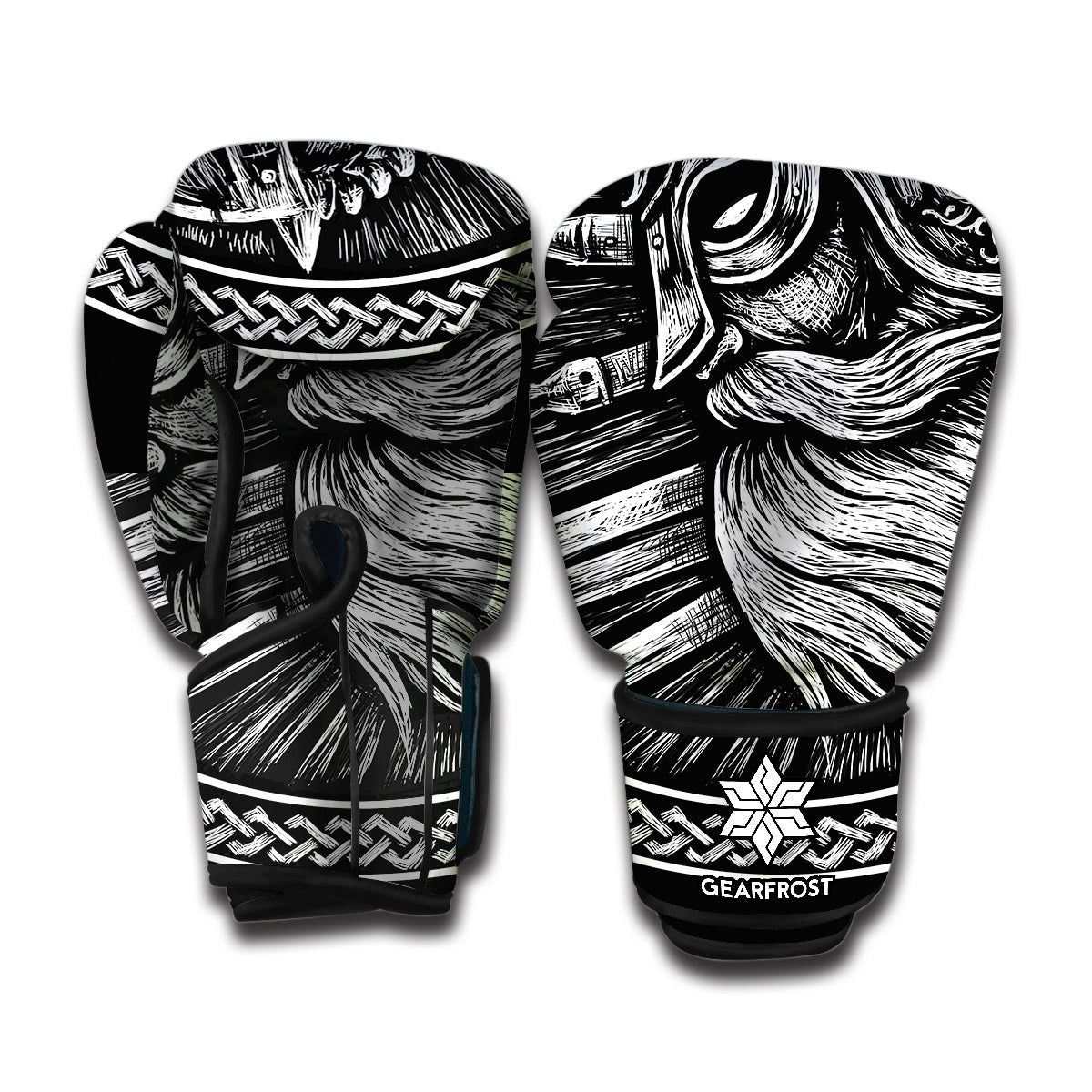 Black And White Viking God Odin Print Boxing Gloves