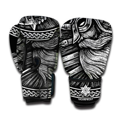 Black And White Viking God Odin Print Boxing Gloves