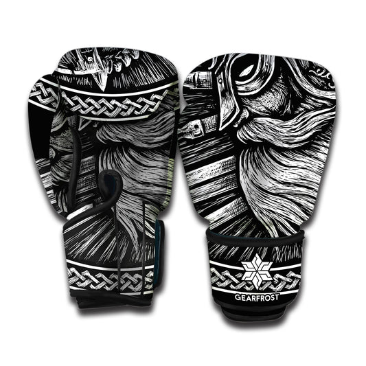 Black And White Viking God Odin Print Boxing Gloves