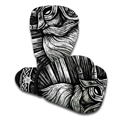 Black And White Viking God Odin Print Boxing Gloves