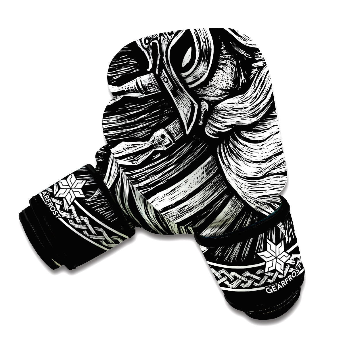 Black And White Viking God Odin Print Boxing Gloves