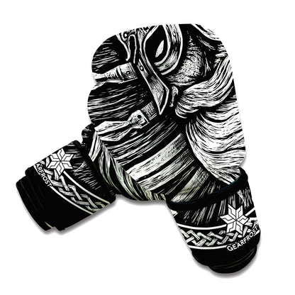 Black And White Viking God Odin Print Boxing Gloves