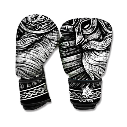 Black And White Viking God Odin Print Boxing Gloves