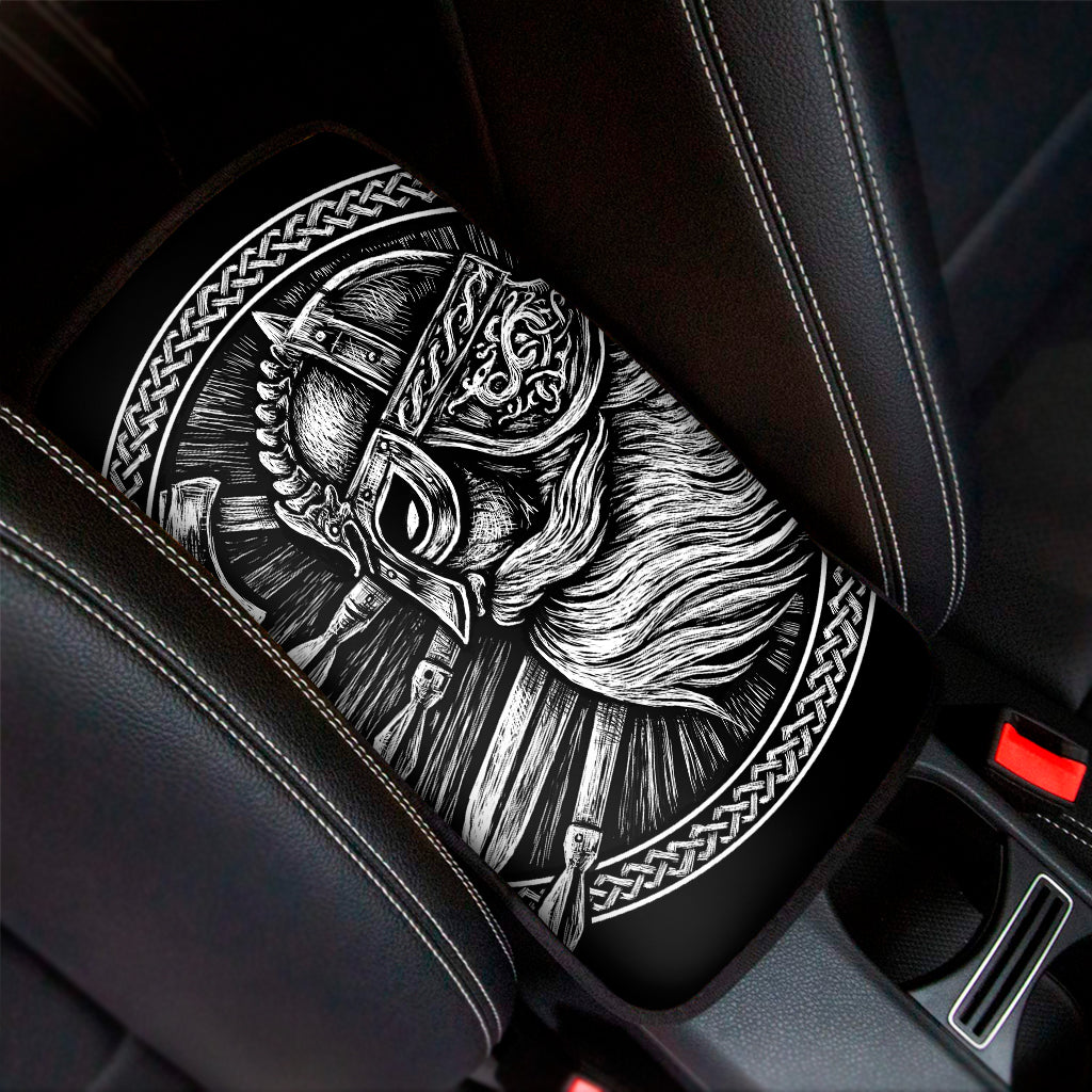 Black And White Viking God Odin Print Car Center Console Cover
